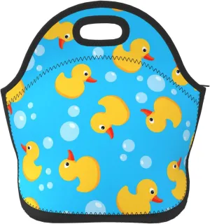 yellow rubber duck and bath soap bubbles blue Insulated Lunch box Food Bag Neoprene Handbag lunchbox Cooler warm Pouch Tote bag