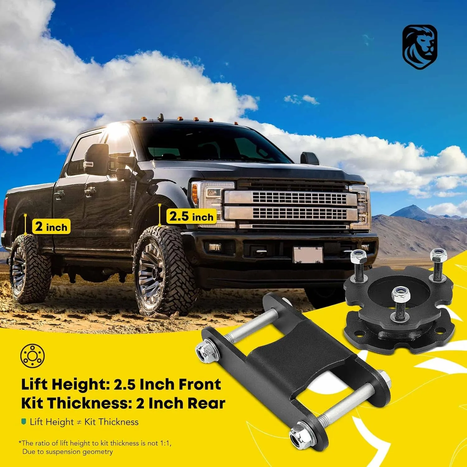 YHTAUTO 2.5 inch Front and 2 inch Rear Leveling Lift Shackles w/Strut Spacers & Hardware Kit Compatible with Chevrolet Colorado & GMC Canyon 2015-2020, Suspension Leveling Lift Kit Set of 4