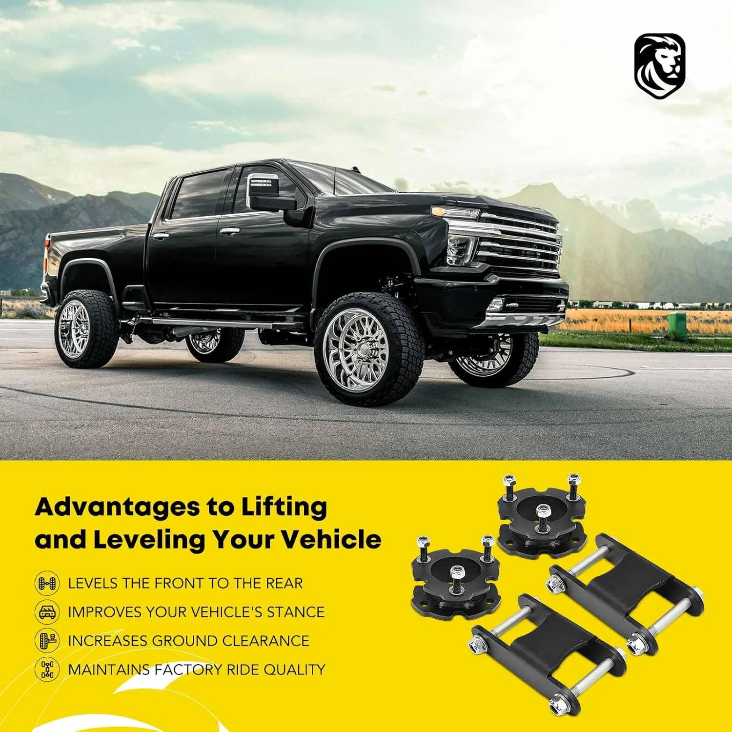 YHTAUTO 2.5 inch Front and 2 inch Rear Leveling Lift Shackles w/Strut Spacers & Hardware Kit Compatible with Chevrolet Colorado & GMC Canyon 2015-2020, Suspension Leveling Lift Kit Set of 4