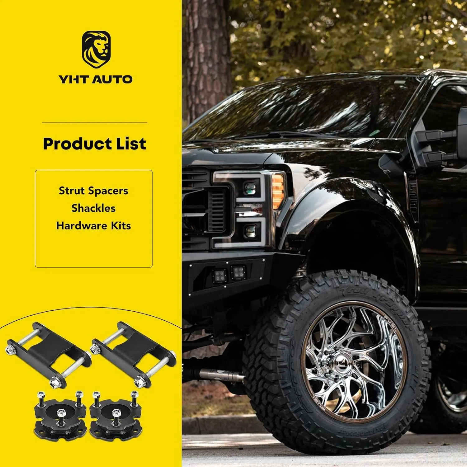 YHTAUTO 2.5 inch Front and 2 inch Rear Leveling Lift Shackles w/Strut Spacers & Hardware Kit Compatible with Chevrolet Colorado & GMC Canyon 2015-2020, Suspension Leveling Lift Kit Set of 4