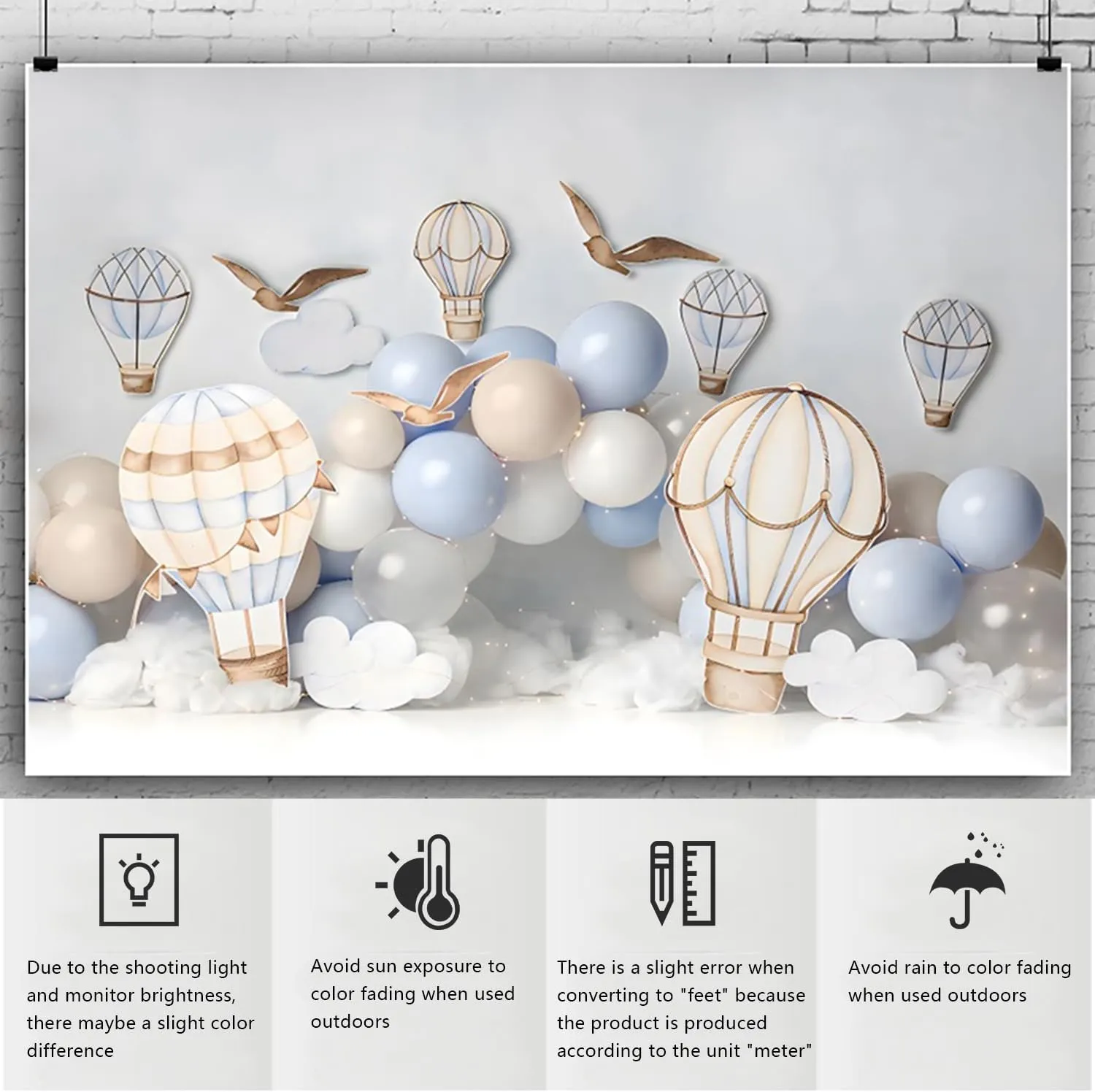 YongFoto Hot Air Balloon Backdrop 7x5ft Seagulls Clouds Sky Travel Adventure Flying Tour Photography Background Landing Soon Baby Shower First Trip 1st Birthday Party Banner Portraits Photoshoot