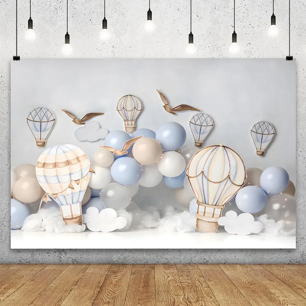 YongFoto Hot Air Balloon Backdrop 7x5ft Seagulls Clouds Sky Travel Adventure Flying Tour Photography Background Landing Soon Baby Shower First Trip 1st Birthday Party Banner Portraits Photoshoot