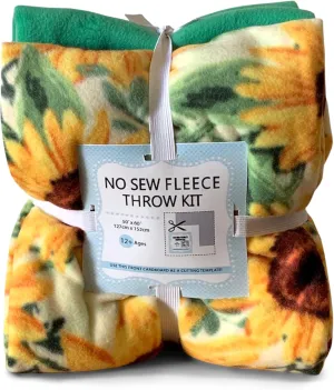 YourFleece No-Sew Throw Fleece Fabric DIY Blanket Making Kit, Make Your Own, Anti-Pill, Sunflowers, 50x60 Inches