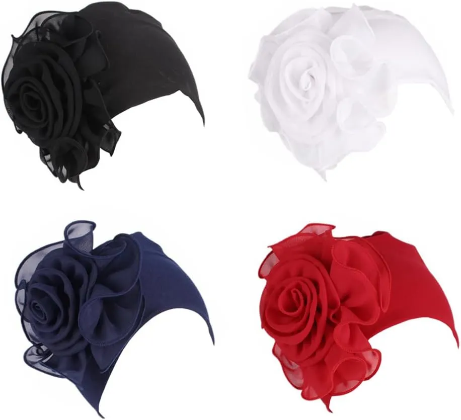 YYAOJHAO Chemo Turban Hats for Women - Elastic Flower Beanie Headwrap Caps Solid Color Grate for Cancer Hair Cover