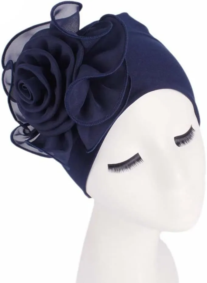 YYAOJHAO Chemo Turban Hats for Women - Elastic Flower Beanie Headwrap Caps Solid Color Grate for Cancer Hair Cover