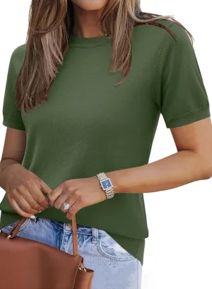 Zeagoo Womens Summer Short Sleeve Tops Crew Neck Lightweight Pullover Sweaters Loose Dressy Casual Blouse Basic Clothes