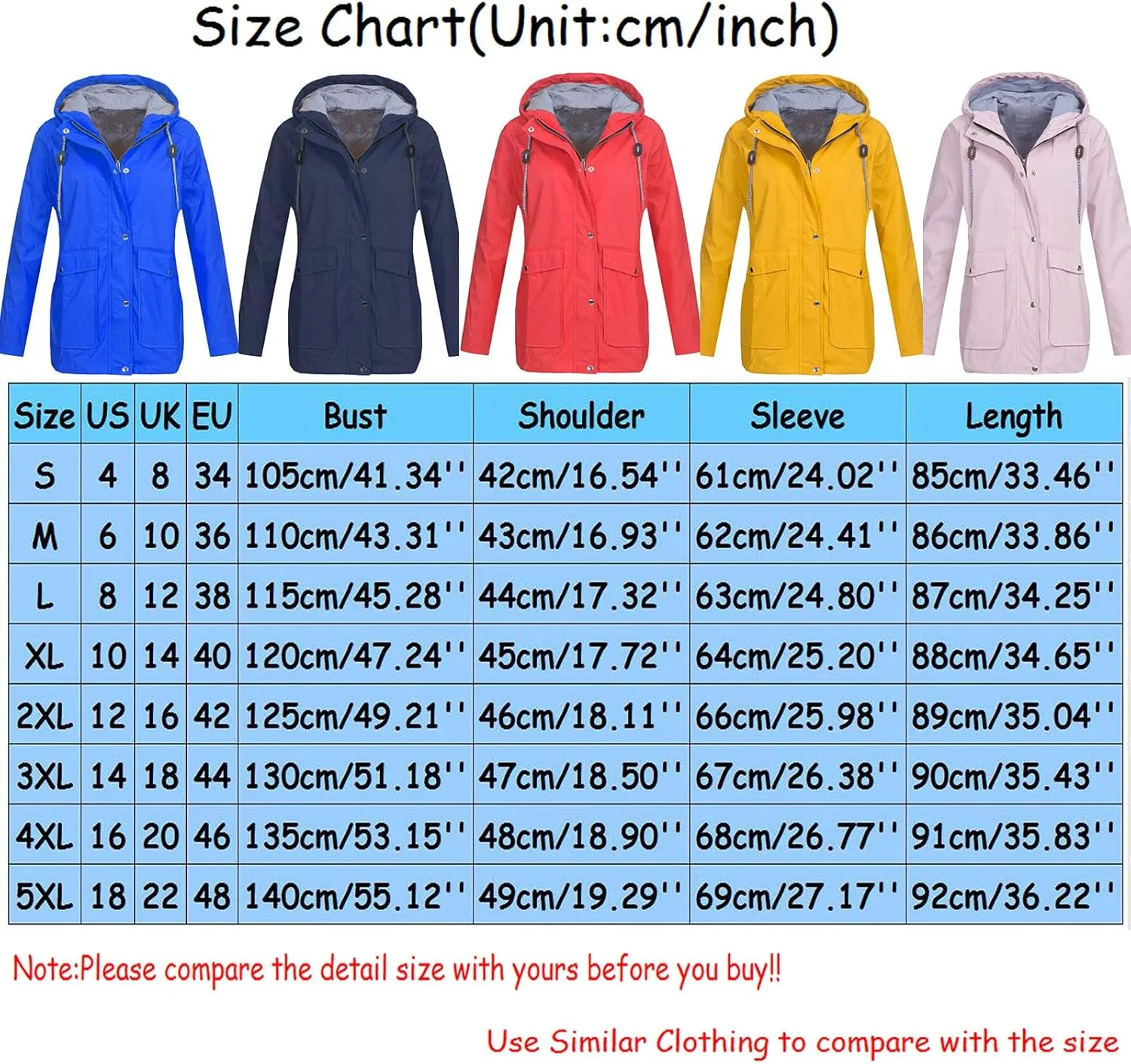 ZEFOTIM Raincoat for Women with Hood Waterproof Light Weight Casual Raincoat with Pockets Zip Up Hiking Jackets Clothes