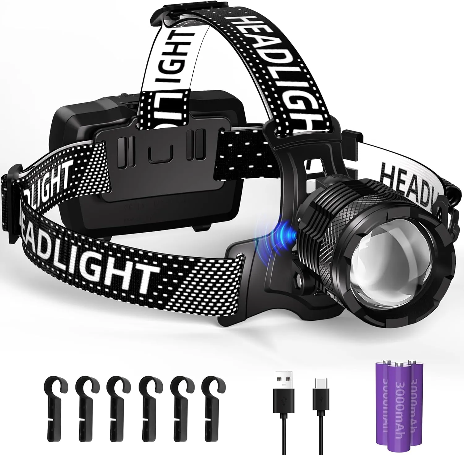 Zmoon 1080LM Rechargeable LED Headlamp 40H Long Battery Life, Super Bright Sensor Head Lamp with 3 Lighting Modes | Zoomable | Power Display | IP67 Waterproof for Camping Hunting Adventures Hiking