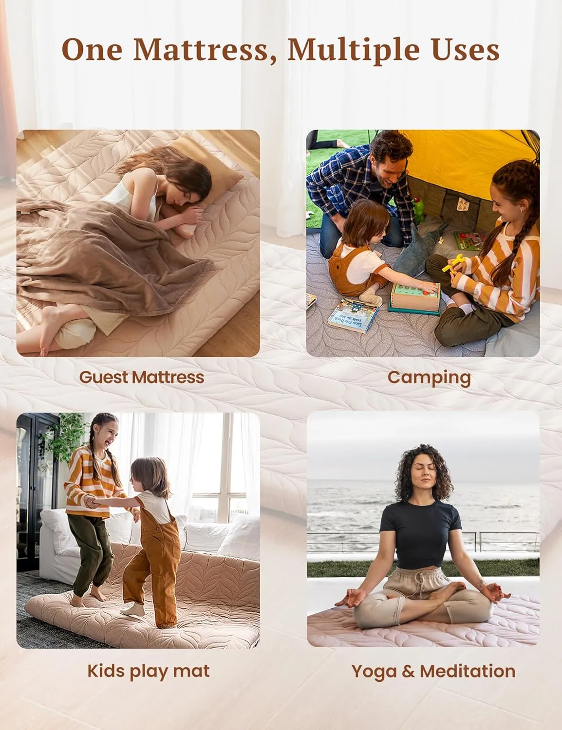 ZonLi Japanese Floor Mattress Futon Mattress Full Size, Thicken Roll Up Tatami Mat w/ 100% Cotton Washable Cover, Portable & Foldable Floor Bed Mattress for Sleeping, Dormitory, Adult Kids, Coffee
